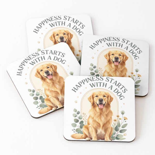 Item preview, Happiness Starts With a Dog | Golden Retriever Minimal Aesthetic Quote designed and sold by GoldenPaw Society.