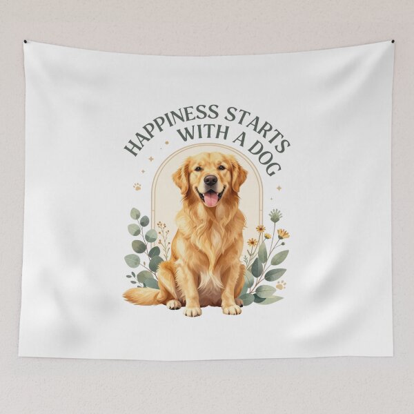 Item preview, Happiness Starts With a Dog | Golden Retriever Minimal Aesthetic Quote designed and sold by GoldenPaw Society.