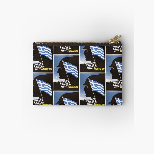 Item preview, WWII Propaganda Poster | Greece Fights On by E McKnight Kauffer | Greek Flag Silhouette Art | Historical Wall Decor & Gift designed and sold by artofuniverse.
