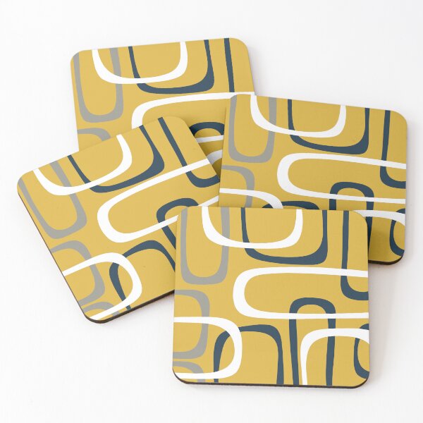 Item preview, Midcentury Modern Loops Retro Pattern in Mustard Yellow Navy Blue Gray White designed and sold by kierkegaard.