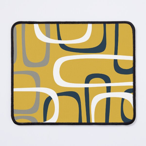 Item preview, Midcentury Modern Loops Retro Pattern in Mustard Yellow Navy Blue Gray White designed and sold by kierkegaard.
