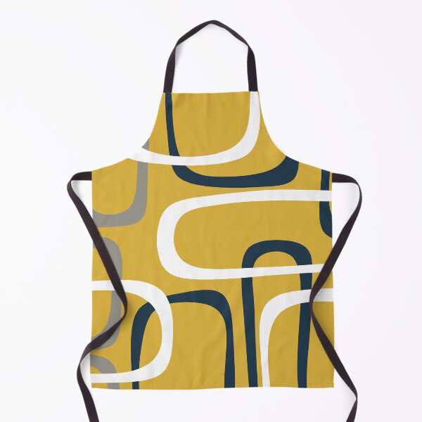 Item preview, Midcentury Modern Loops Retro Pattern in Mustard Yellow Navy Blue Gray White designed and sold by kierkegaard.