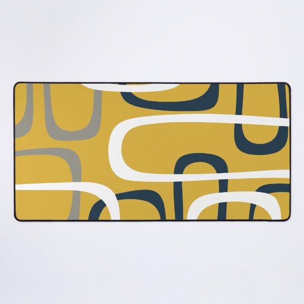 Item preview, Midcentury Modern Loops Retro Pattern in Mustard Yellow Navy Blue Gray White designed and sold by kierkegaard.