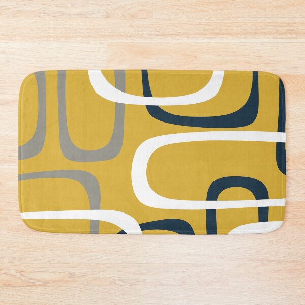 Item preview, Midcentury Modern Loops Retro Pattern in Mustard Yellow Navy Blue Gray White designed and sold by kierkegaard.