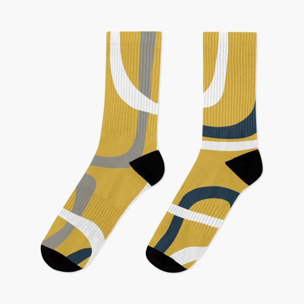 Item preview, Midcentury Modern Loops Retro Pattern in Mustard Yellow Navy Blue Gray White designed and sold by kierkegaard.