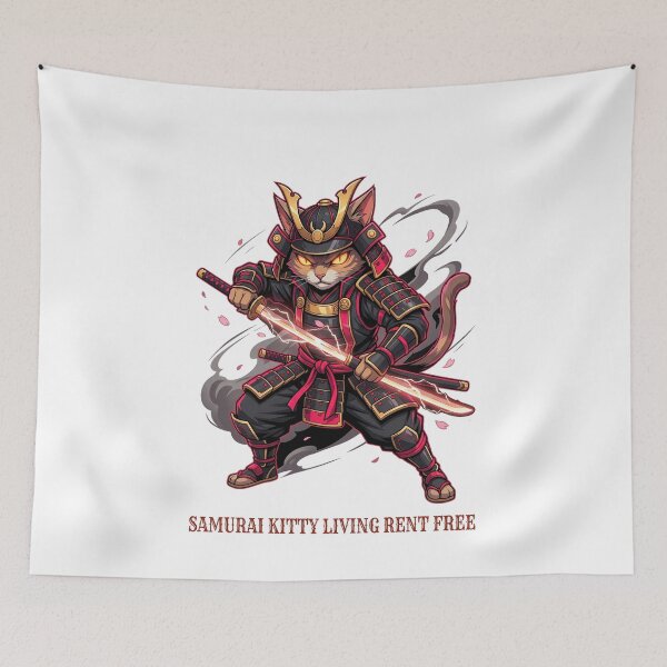 Item preview, Samurai Kitty Living Rent Free designed and sold by The Quiet Thicket.