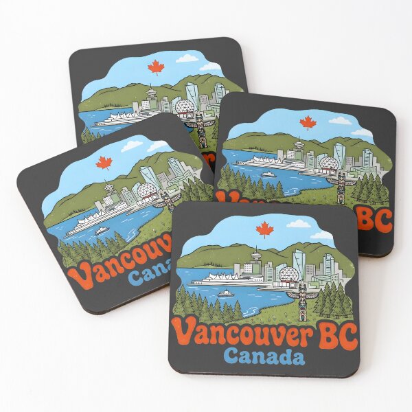Item preview, Vancouver Canada Cute Groovy Skyline Totem Pole Cityscape designed and sold by HowToCanadian.