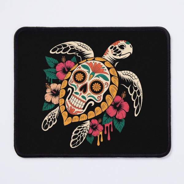 Item preview, Sugar Skull Sea Turtle with Hibiscus Flowers Tattoo Art designed and sold by Exodoi.