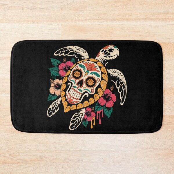 Item preview, Sugar Skull Sea Turtle with Hibiscus Flowers Tattoo Art designed and sold by Exodoi.