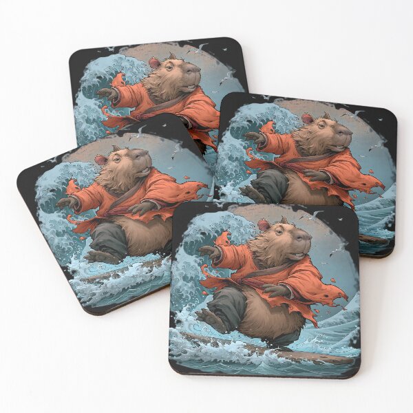 Item preview, Capybara Surfing Great wave off Japanese designed and sold by KreativKulture.