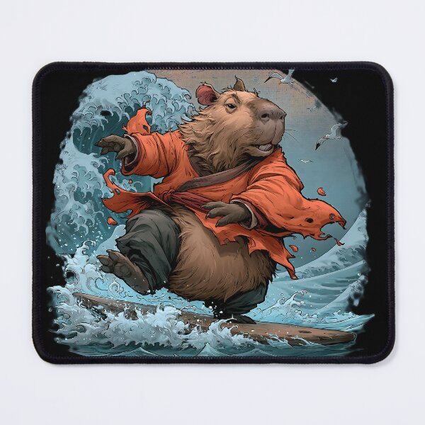Item preview, Capybara Surfing Great wave off Japanese designed and sold by KreativKulture.