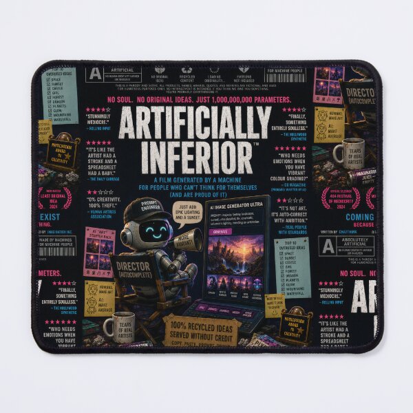 Item preview, Artificially Inferior Satirical AI Movie Poster designed and sold by ArtComixHaven.