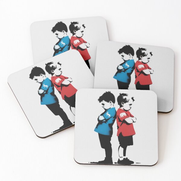 Item preview, banksy inspired drawing of two children standing back to back with their arms crossed in a stubborn or pouting manner designed and sold by 123ks.