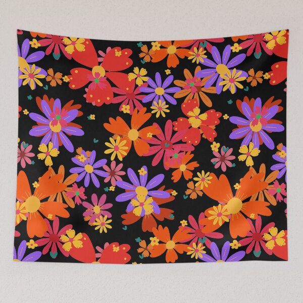 Item preview, Imágenes prediseñadas con estampado floral: Flores sobre un fondo negro designed and sold by ColdStarfish.
