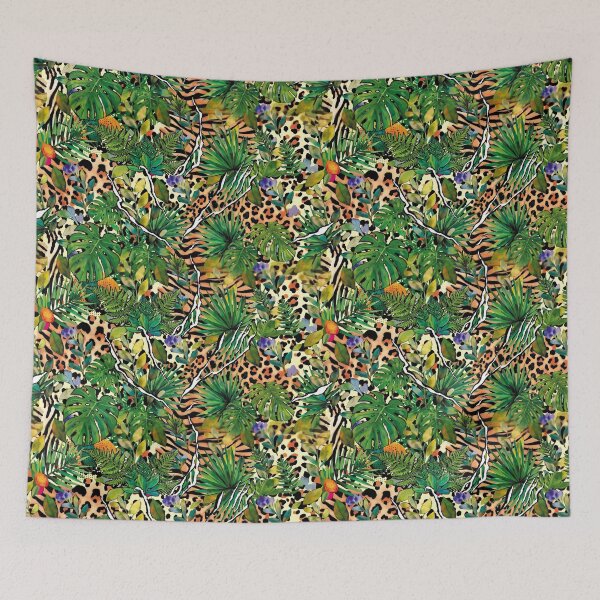 Item preview, Jungle, tropics, animal print, flowers, palm leaves, summer design, watercolor, abstract designed and sold by ColdStarfish.