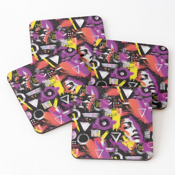 Item preview, Geometric patterns, abstract, purple, violet, yellow, face designed and sold by ColdStarfish.
