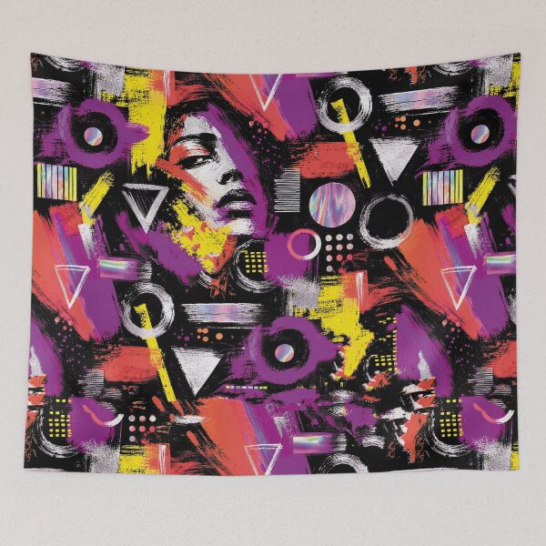 Item preview, Geometric patterns, abstract, purple, violet, yellow, face designed and sold by ColdStarfish.