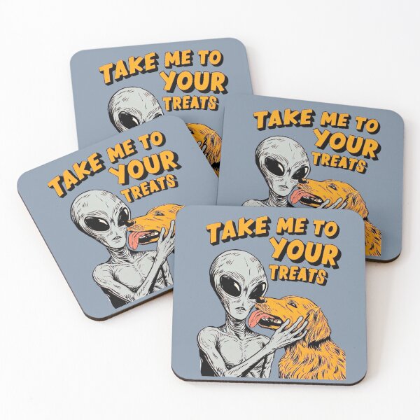 Item preview, Take Me To Your Treats Retro Alien Dog designed and sold by Cosmic Cactus.