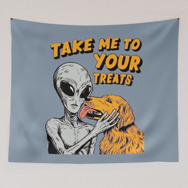 Item preview, Take Me To Your Treats Retro Alien Dog designed and sold by Cosmic Cactus.