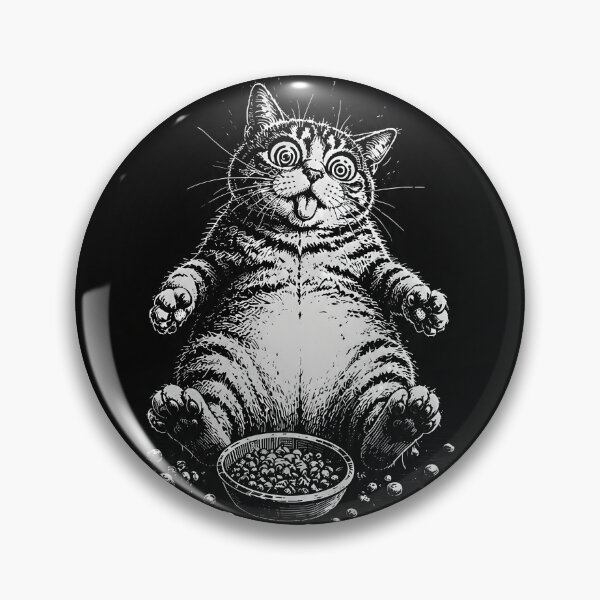 Item preview, Funny Fat Cat Eating Food Vintage Black and White Design designed and sold by ChaoticCatIlust.