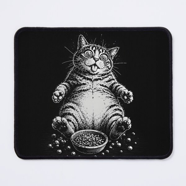 Item preview, Funny Fat Cat Eating Food Vintage Black and White Design designed and sold by ChaoticCatIlust.