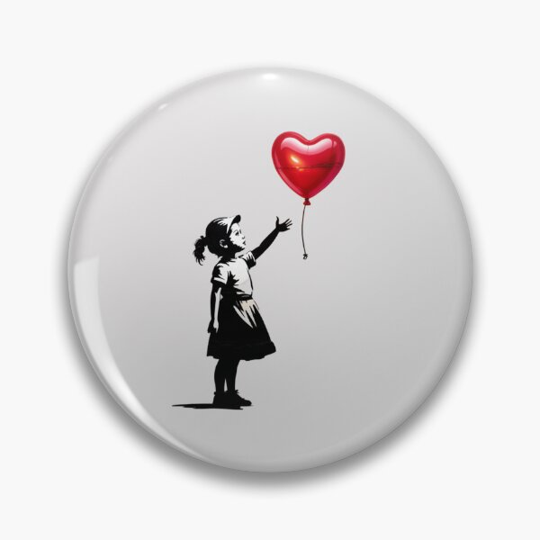 Item preview, Banksy - a girl reaching upward toward a prominent, vibrant red heart-shaped balloon  designed and sold by 123ks.