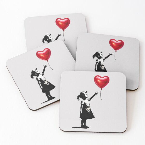 Item preview, Banksy - a girl reaching upward toward a prominent, vibrant red heart-shaped balloon  designed and sold by 123ks.