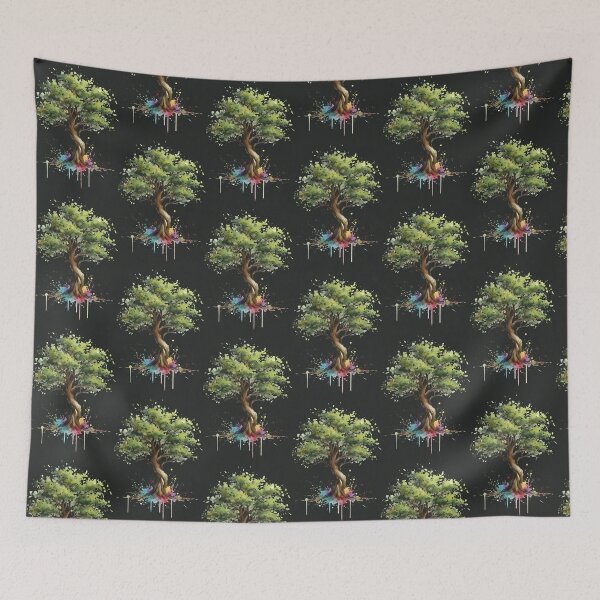 Item preview, Elegant twisted tree watercolour with dynamic colour splashes designed and sold by lucyinspace.