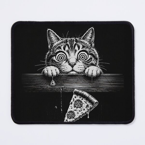 Item preview, Hungry Cat Stealing Pizza Vintage Black and White Illustration designed and sold by ChaoticCatIlust.