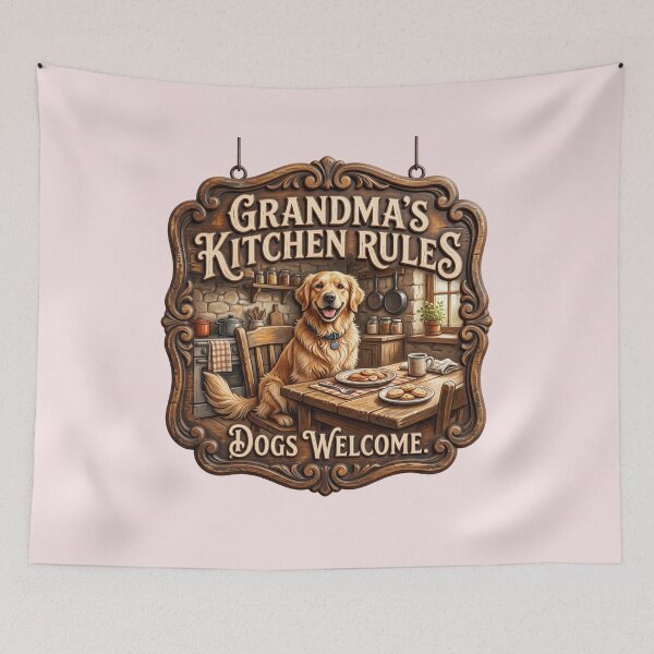 Item preview, Grandma's Kitchen Rules Dogs Welcome Sign designed and sold by pradeepvisuals.