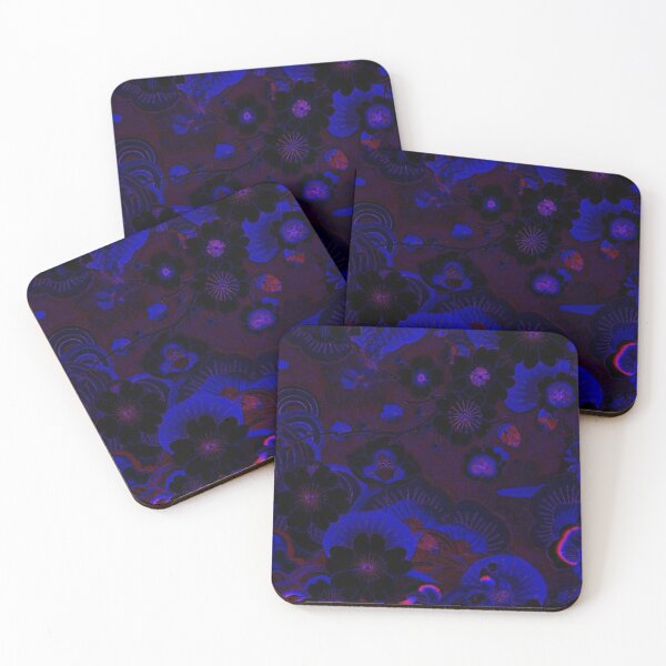Item preview, Dark Japanese Neon Sakura — Blue & Red Abstract Floral Art Print designed and sold by BatNature.