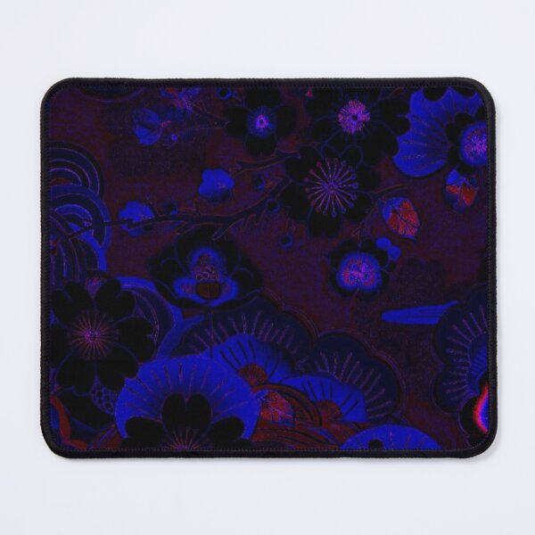 Item preview, Dark Japanese Neon Sakura — Blue & Red Abstract Floral Art Print designed and sold by BatNature.