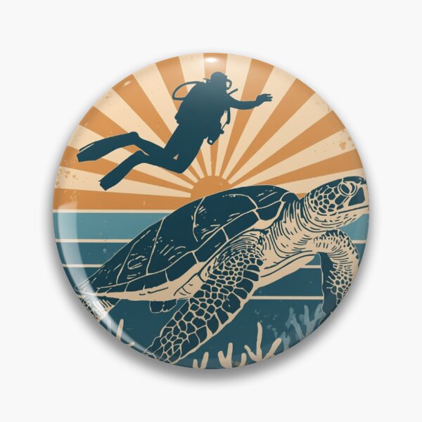 Item preview, Vintage Scuba Diver and Sea Turtle - Retro Ocean Sunset designed and sold by islam gamal.