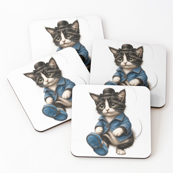 Item preview, Cute Tuxedo Cat in Blue Jacket | Whimsical Vintage Kitten designed and sold by DesignEssenceH.