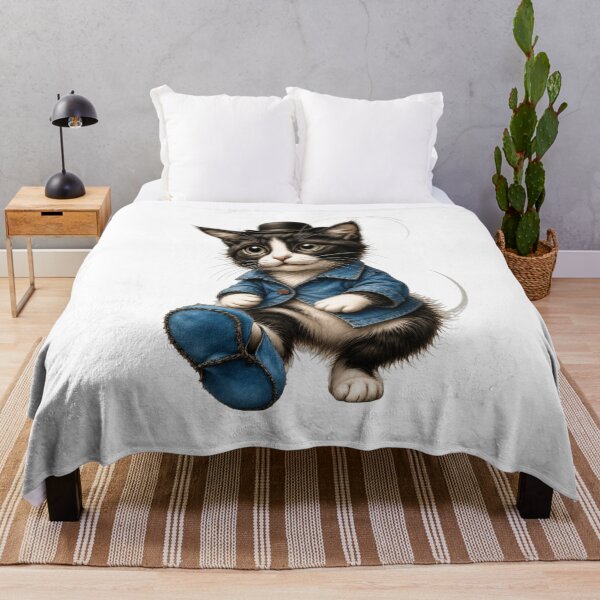 Item preview, Cute Tuxedo Cat in Blue Jacket | Whimsical Vintage Kitten designed and sold by DesignEssenceH.