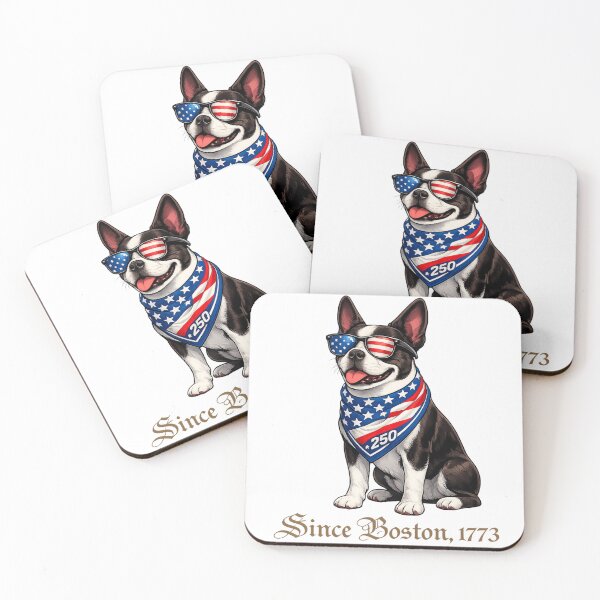 Item preview, Boston Terrier Patriotic American Flag Sunglasses Bandana 250th Anniversary Shirt designed and sold by Drawn-Measured.