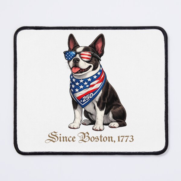 Item preview, Boston Terrier Patriotic American Flag Sunglasses Bandana 250th Anniversary Shirt designed and sold by Drawn-Measured.