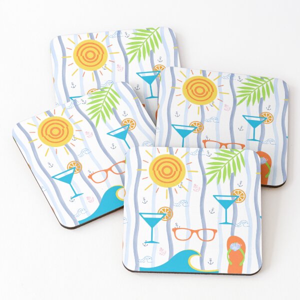 Item preview, Modern retro summer beach party design on blue stripes designed and sold by VibranPalette.