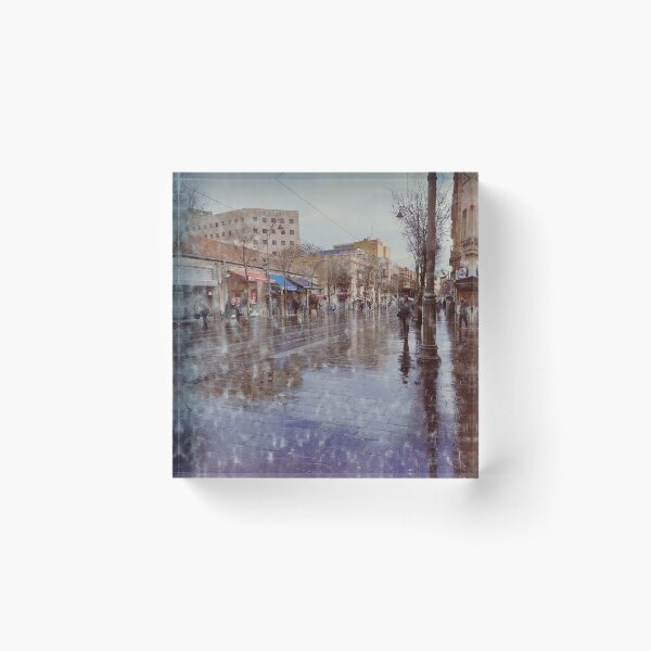 Item preview, Golden hour reflections on Jaffe Road, Jerusalem after April rain  designed and sold by simplyart767.
