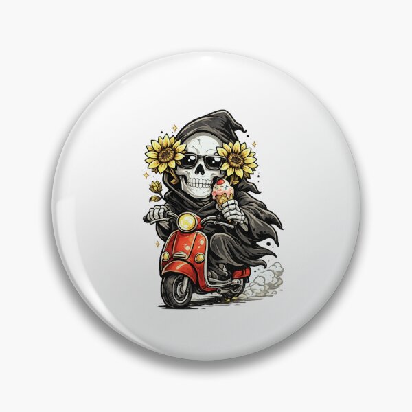 Item preview, Grim Reaper Riding Scooter Holding Ice Cream – Bold Bright Cartoon Illustration on Black designed and sold by OnPointOutfits.