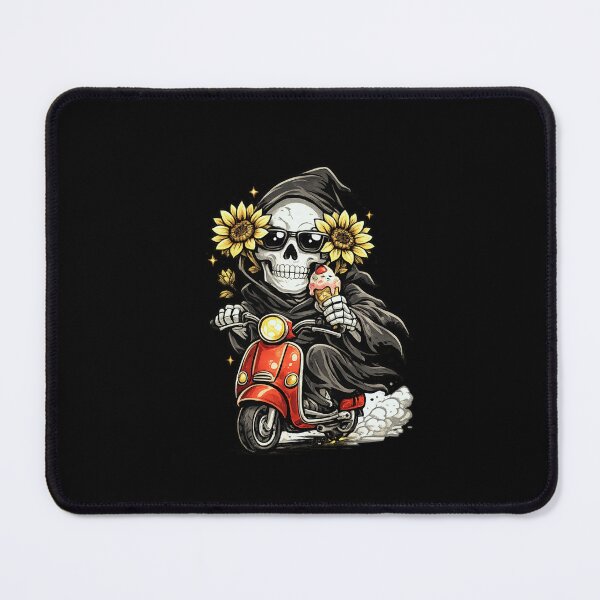 Item preview, Grim Reaper Riding Scooter Holding Ice Cream – Bold Bright Cartoon Illustration on Black designed and sold by OnPointOutfits.