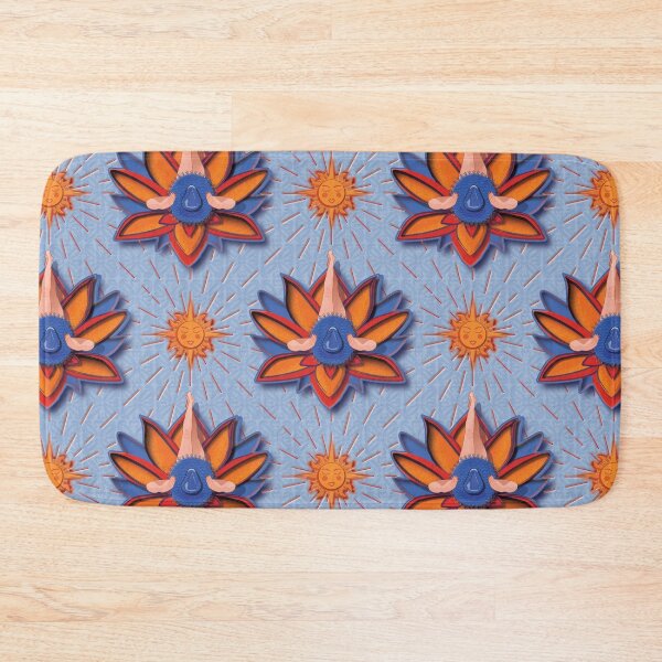 Item preview, Flora sunbathes wearing a hat on a dahlia, sky blue background designed and sold by WONDERPRINTVALLEY.