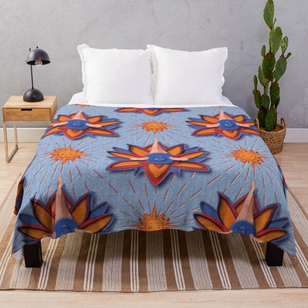 Item preview, Flora sunbathes wearing a hat on a dahlia, sky blue background designed and sold by WONDERPRINTVALLEY.