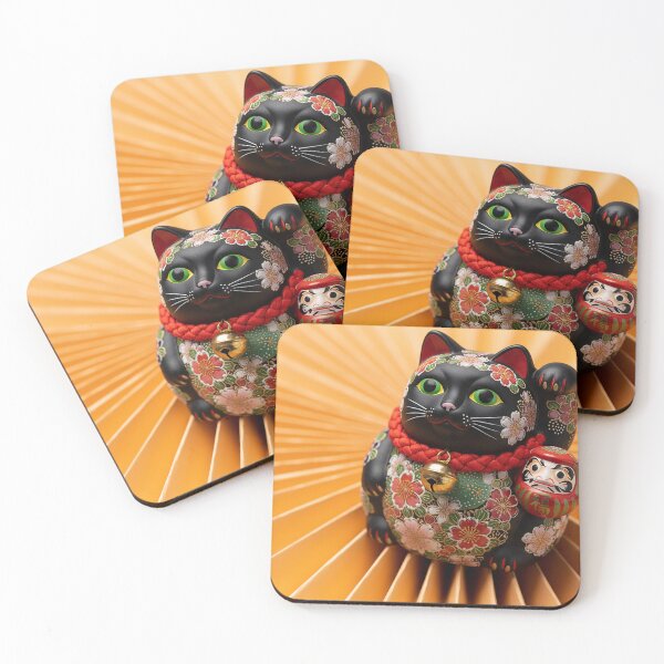 Item preview, Orange and Black Maneki Neko Lucky Cat  designed and sold by AnimaliaStar.