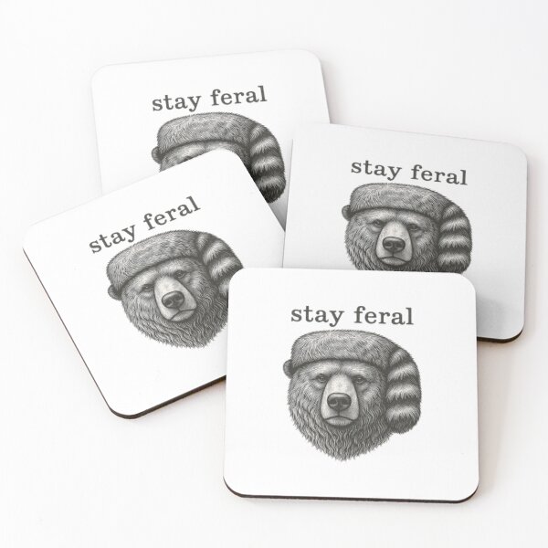 Item preview, Funny Bear Stay Feral Design — Vintage Coonskin Cap Grizzly Illustration designed and sold by Colorful-Garden.