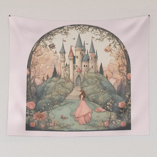 Item preview, Enchanted Fairytale Castle with Princess Illustration designed and sold by NerdiPop.