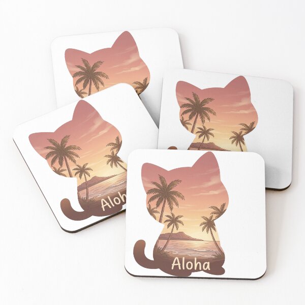 Item preview, Aloha Sunset Cat – Tropical Silhouette with Hawaiian Beach Scene designed and sold by LaniDigitalNook.
