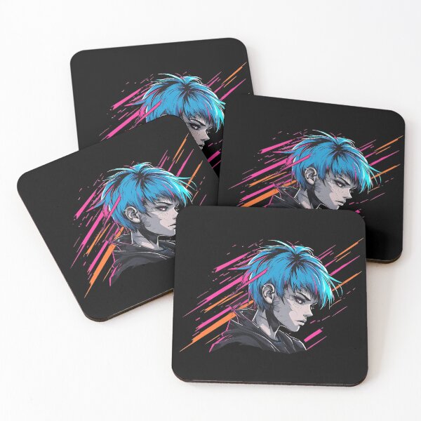Item preview, Cyberpunk Blue Hair Anime Character Synthwave designed and sold by UrbanPrts.