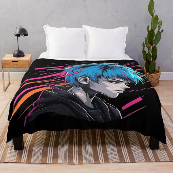 Item preview, Cyberpunk Blue Hair Anime Character Synthwave designed and sold by UrbanPrts.