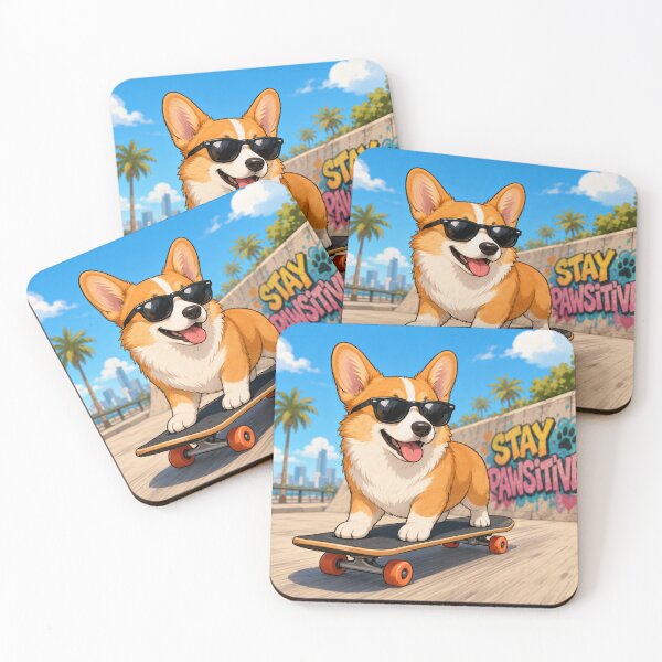 Item preview, Corgi Skateboarding Stay Pawsitive Funny Dog Corgi Lover Gift designed and sold by Drawn-Measured.